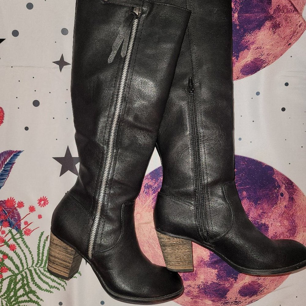 Knee-high boots Men's 25.5cm genuine leather black type Vintage Second Hand